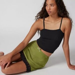 NWOT UO Out from Under green Juliette black Lace-Trim Mini Skirt M